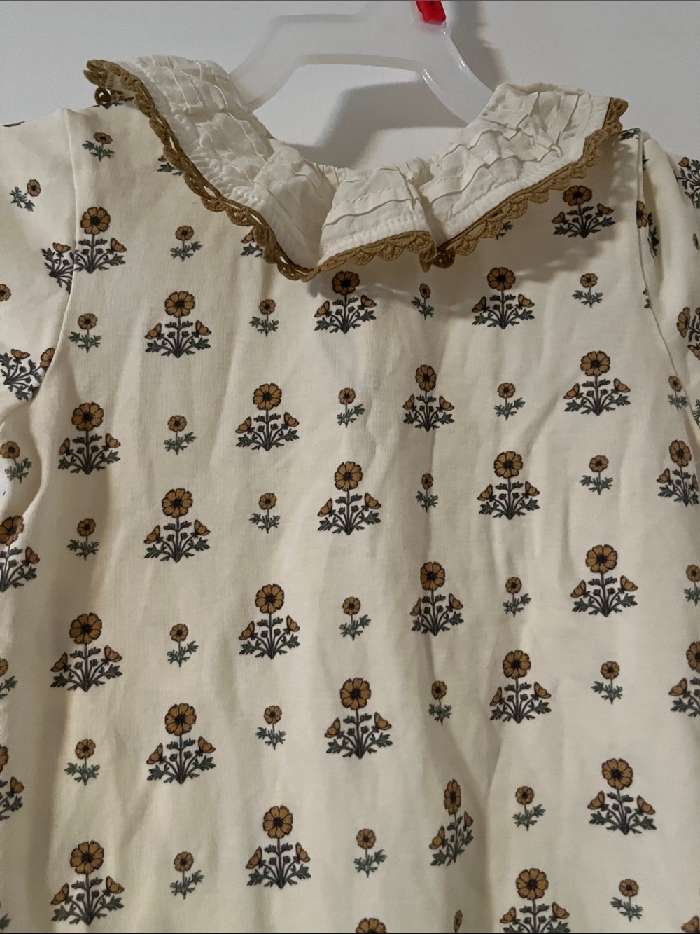 Cream Floral-Print Ruffle Collar One-Piece - Picture 2 of 6